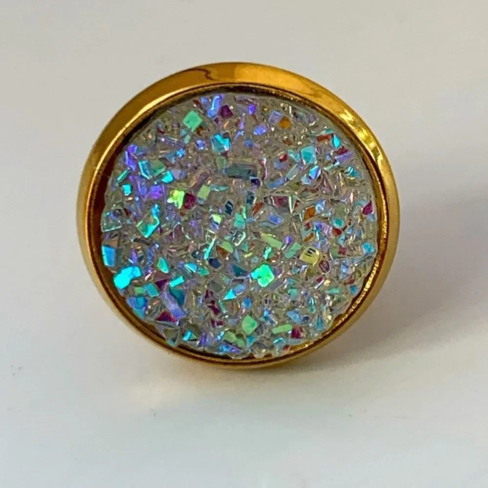 Men’s Iridescent Prism Crystal Stud Earrings Gold Tone